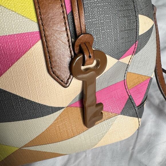 Fossil Multi Color Satchel Bag With Removable Shoulder Strap Double Zipper - Picture 2 of 13